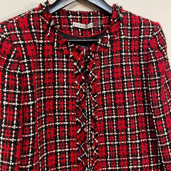 New Alice + Olivia Kidman Plaid Tweed Jacket Red Black 10 $495 - Picture 5 of 8